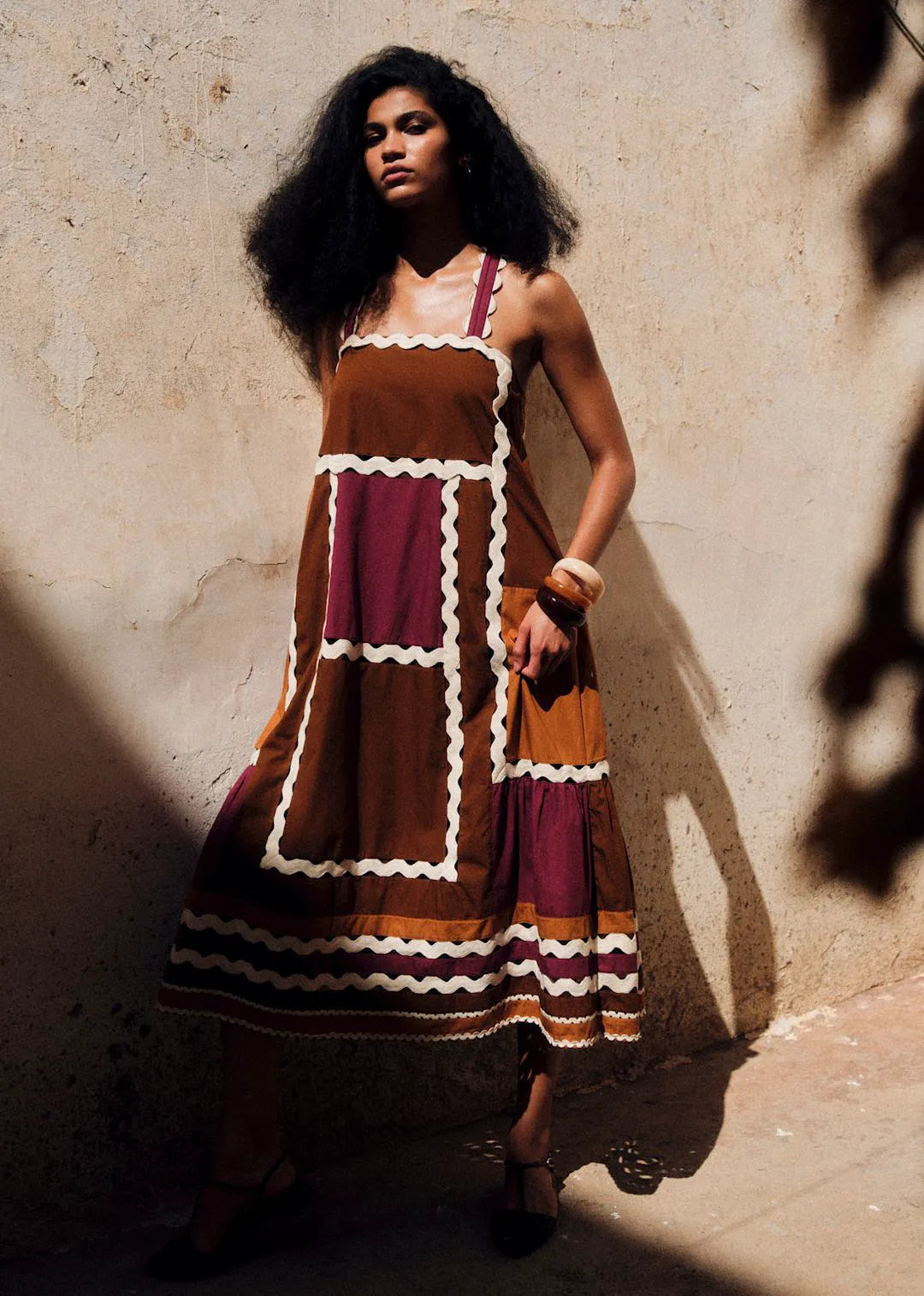Brown Camel Burgundy Patchwork