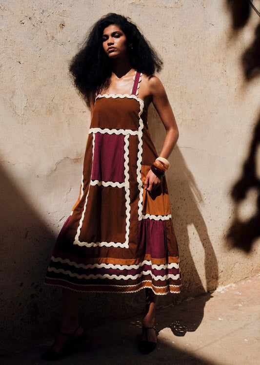 Brown Camel Burgundy Patchwork