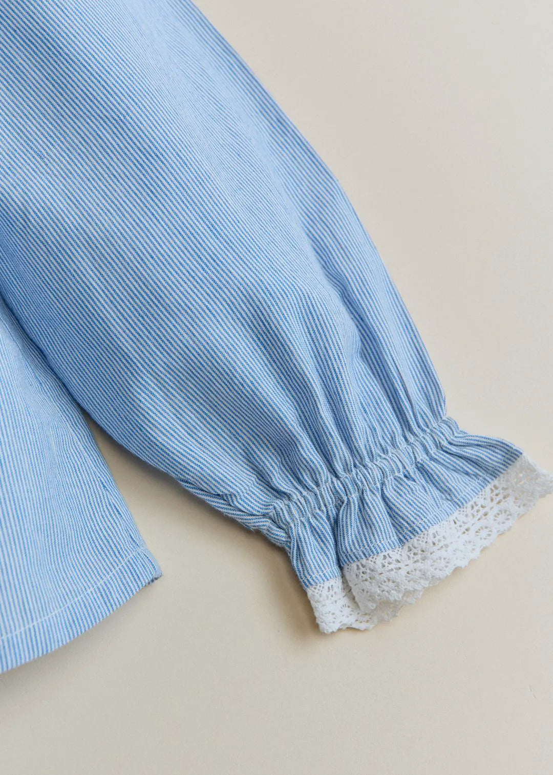 Blue Stripe Voile & Meadow Embroidery