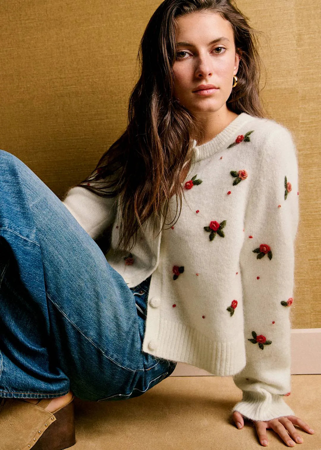 Ecru with Multicolored Embroidery