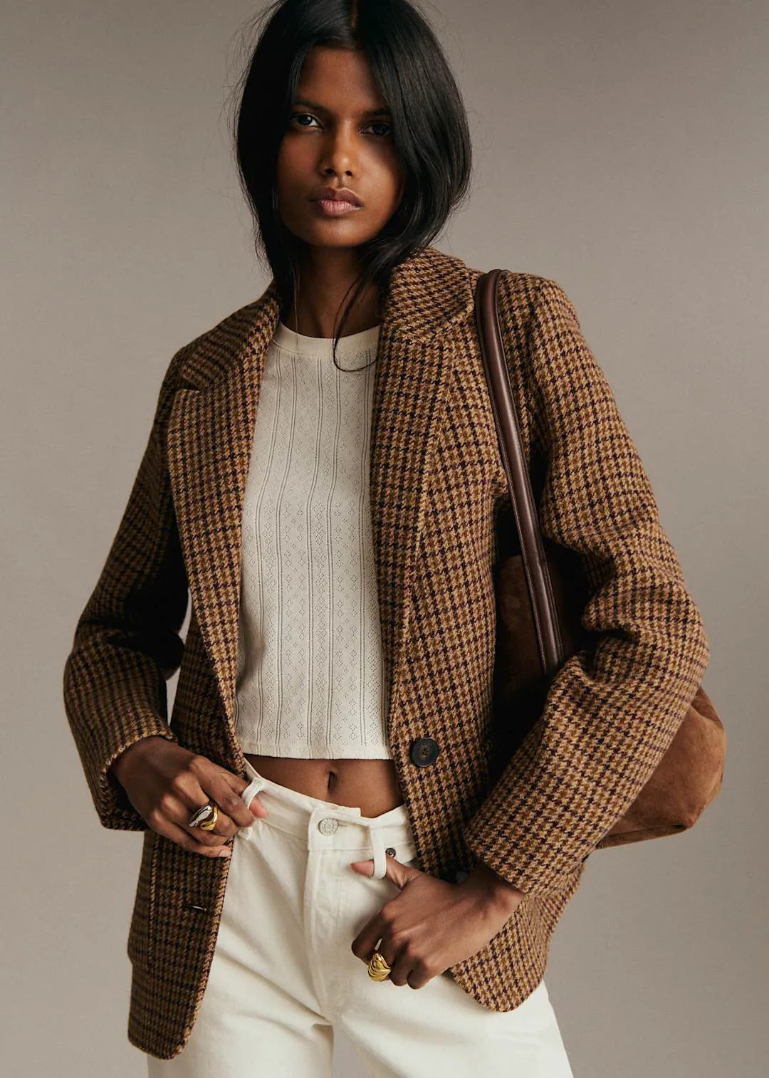 Beige Houndstooth Check