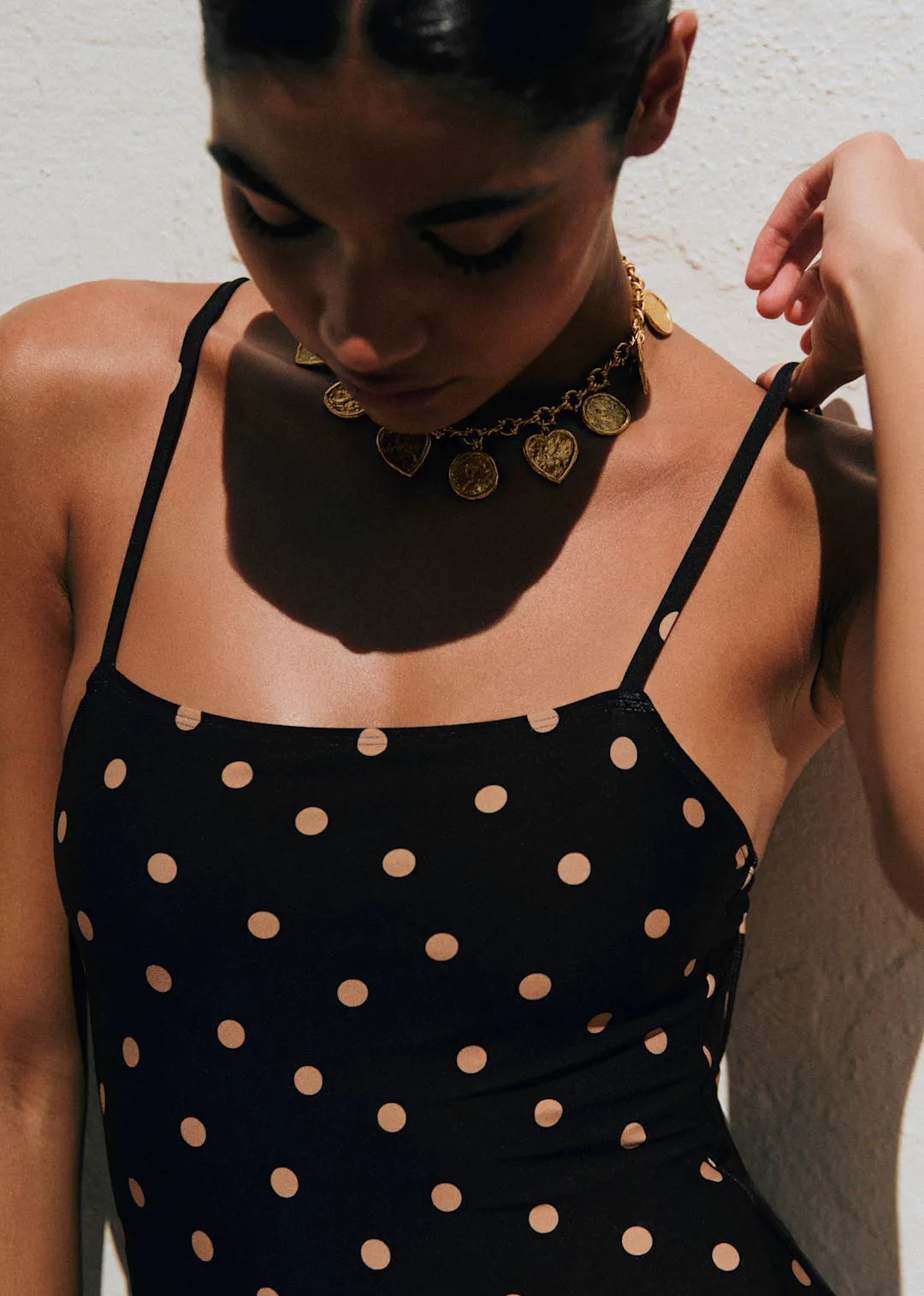 Beige Polka Dots Black Background