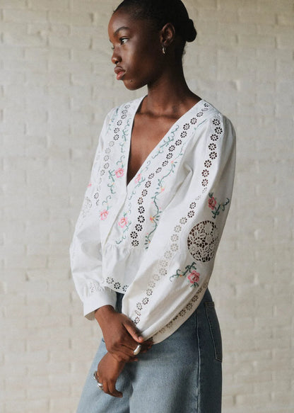 Ecru with Multicolored Embroidery