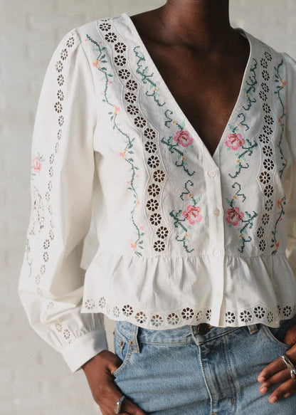 Ecru with Multicolored Embroidery