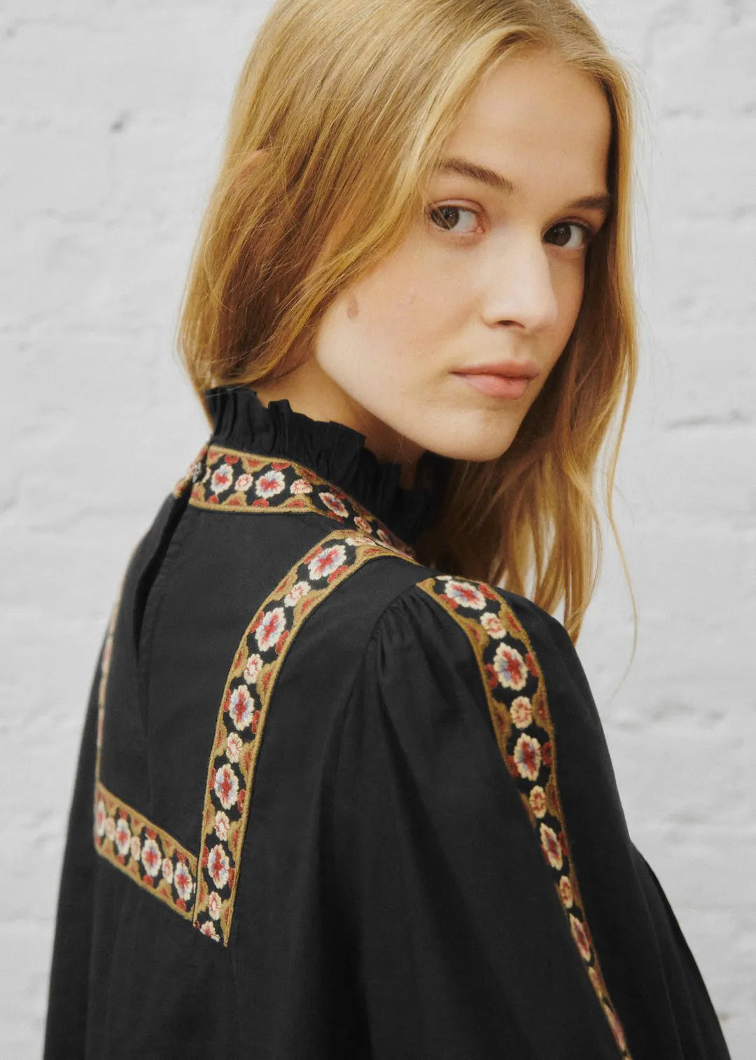 Black with Placed Trim Embroidery