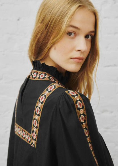 Black with Placed Trim Embroidery