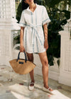 White with Blue Floral Embroidery