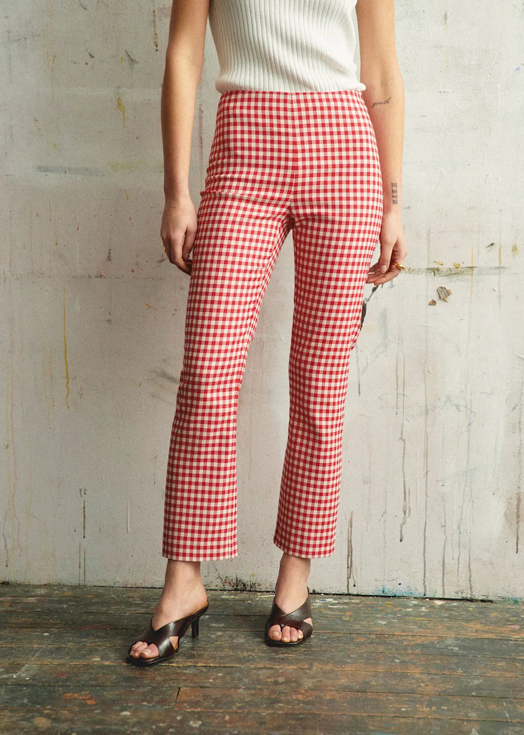 Gingham Red Ecru