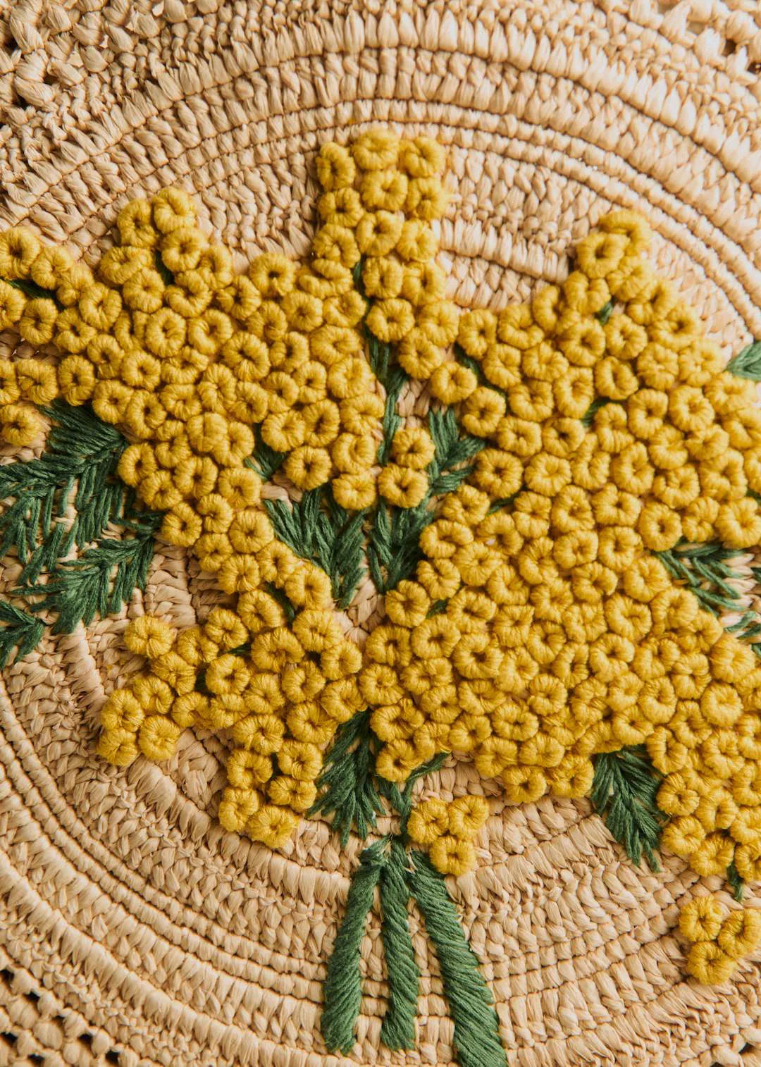 Raffia with Mimosa Embroidery