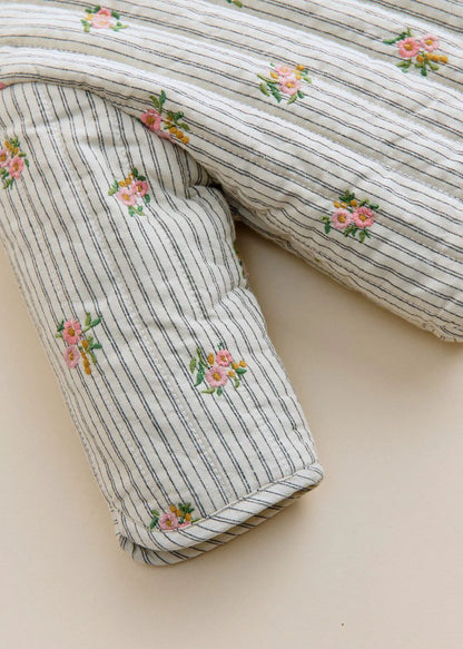 Stripes with Floral Embroidery