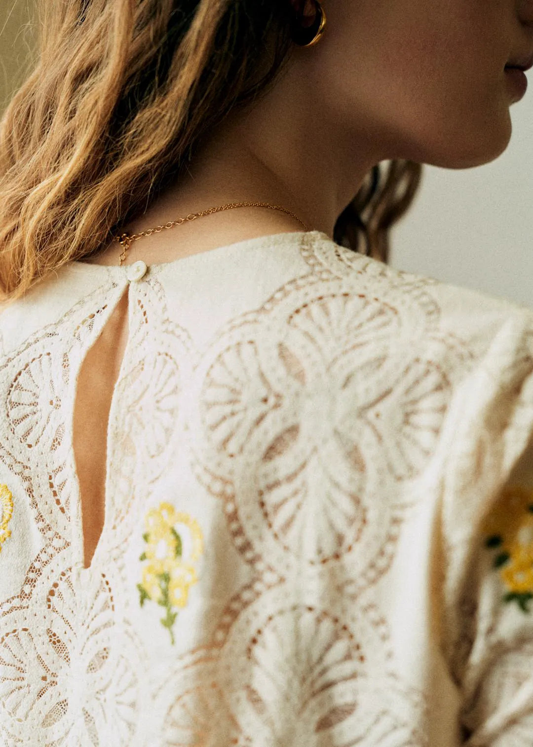 Ecru with Yellow Florals and Embroidery