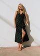 Beige Polka Dots Black Background Print