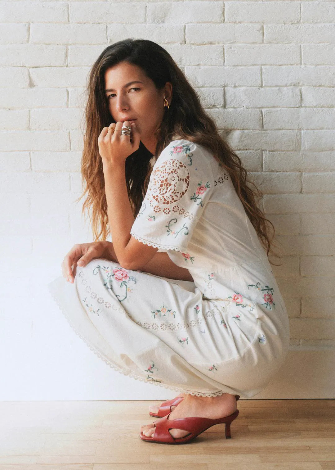 Ecru with Multicolored Embroidery