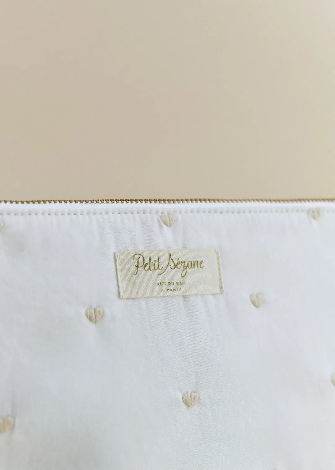 White Beige Heart Embroidery