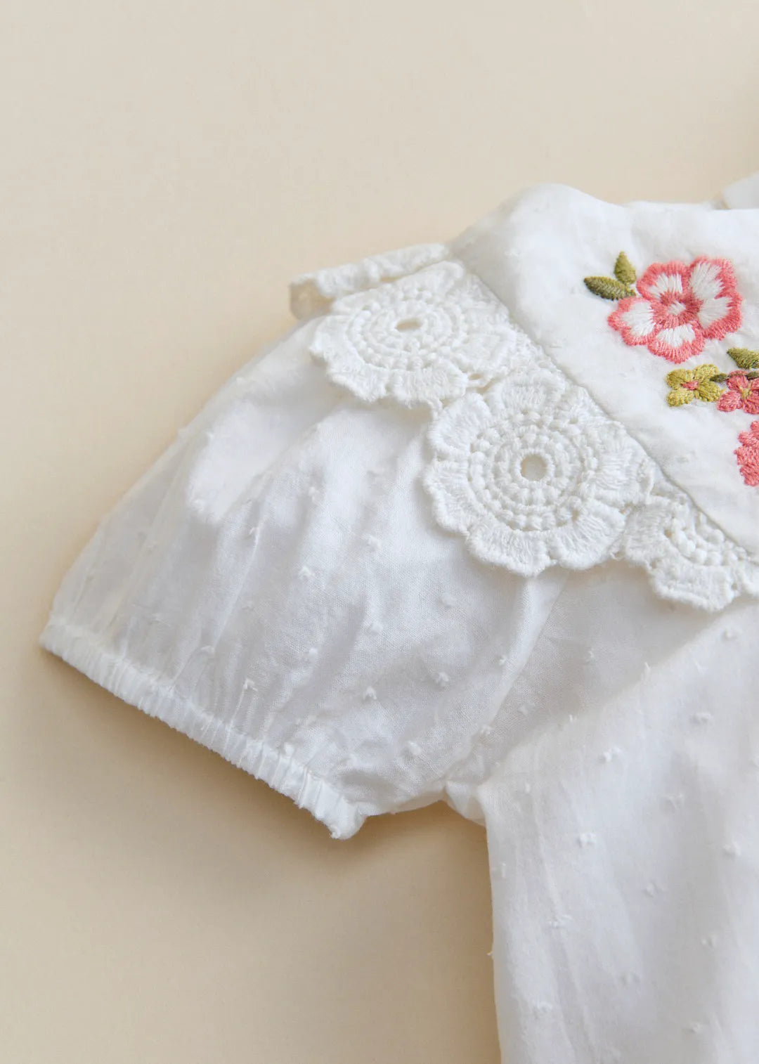 Ecru with Contrasting Tricolor Embroidery