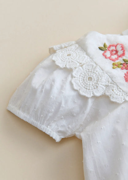 Ecru with Contrasting Tricolor Embroidery