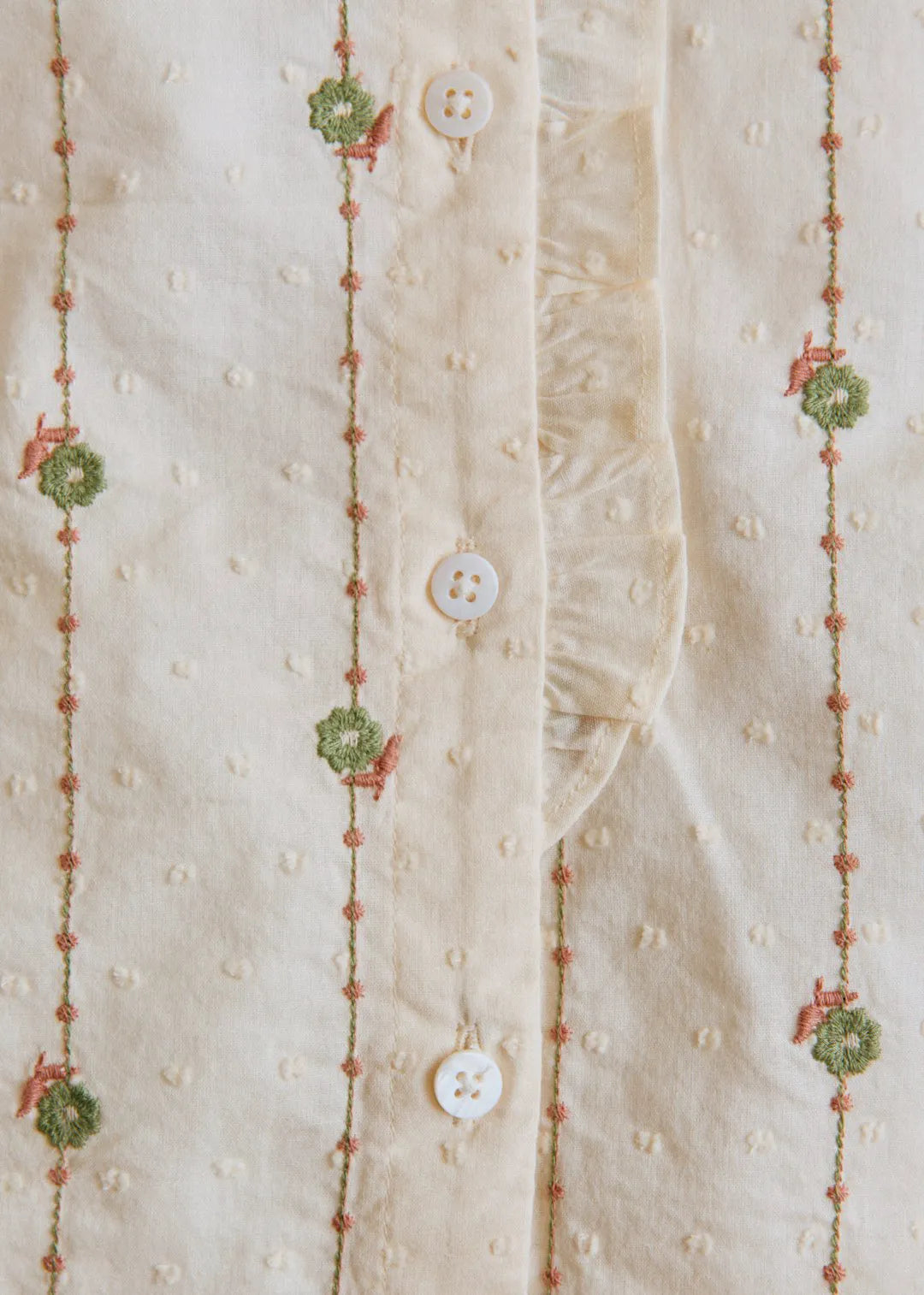 Sage/ Camel Embroidery on Ecru