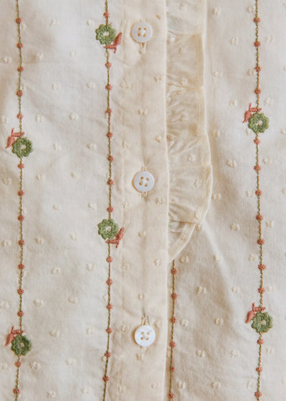 Sage/ Camel Embroidery on Ecru