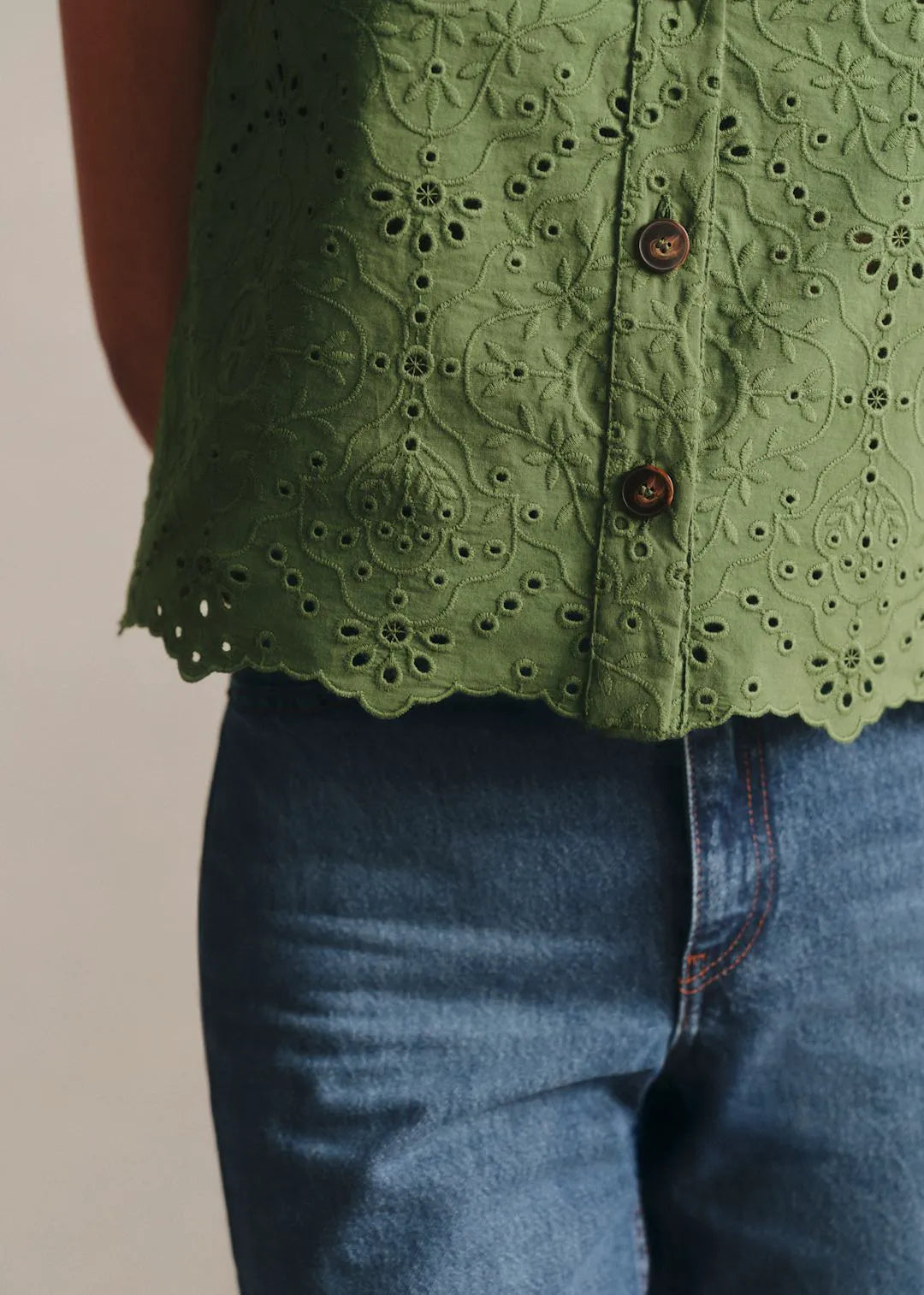 Solid Embroidery Summer Green