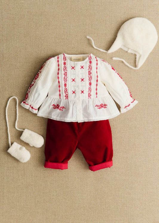 White with Red Embroidery