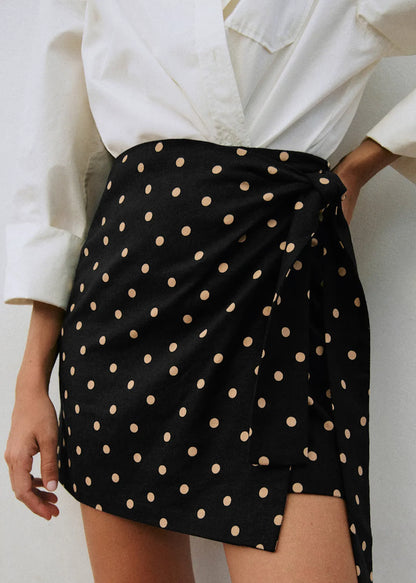 Beige Polka Dots Black Background Print