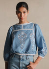 Ecru Contrasting Embroidery Chambray Background