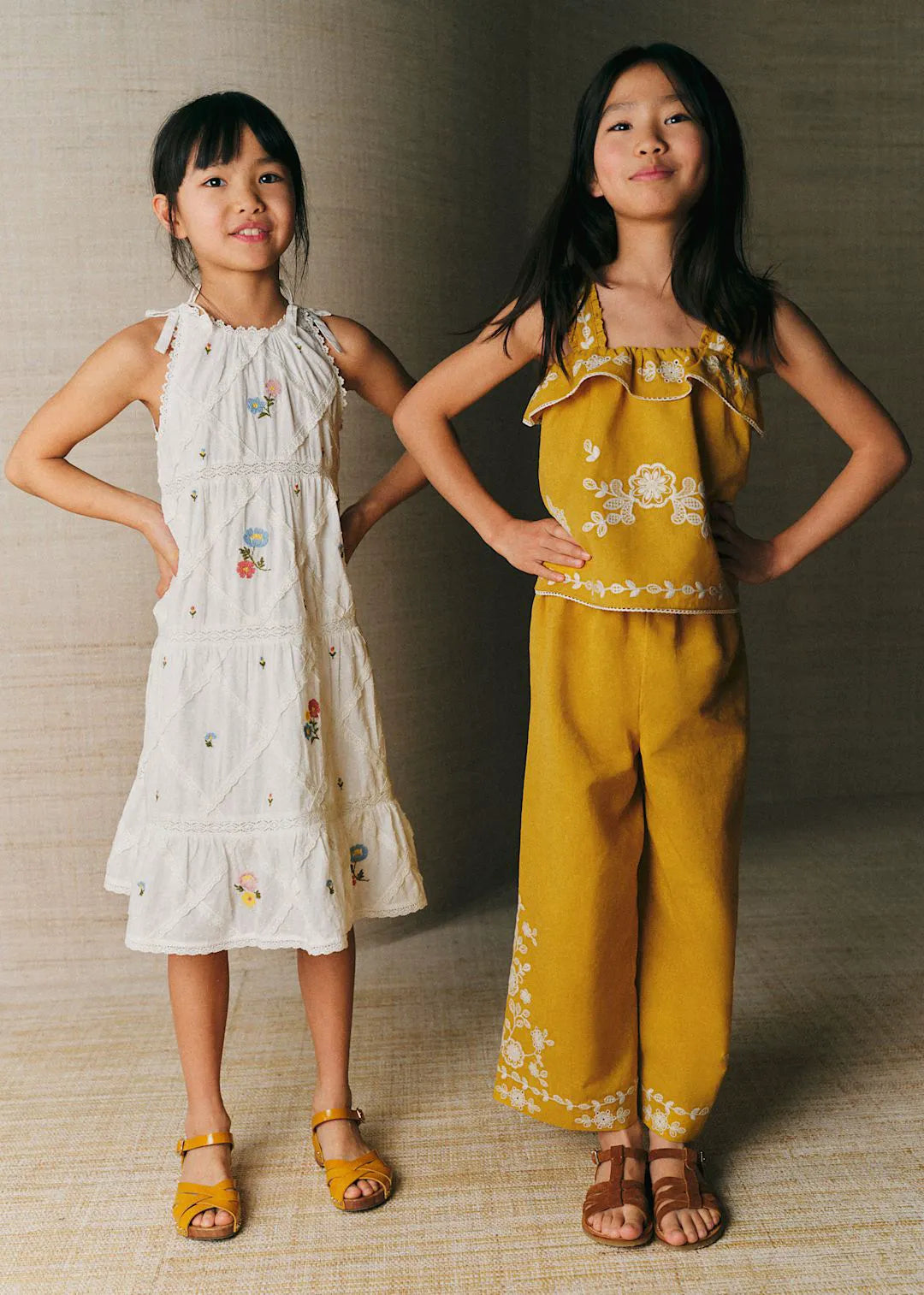 Ecru with Contrasting Tricolor Embroidery