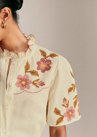 Ecru with Contrasting Flower Embroidery - Solidarity Creation