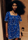 Azure Blue with Constrasting Ecru Embroidery
