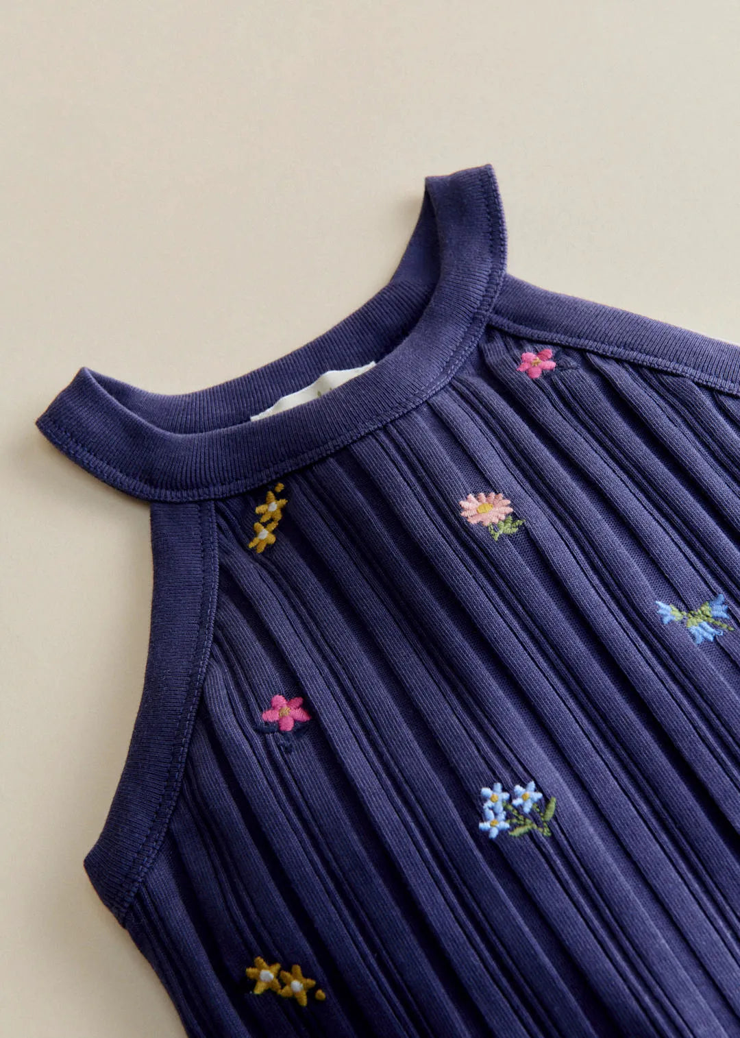 Navy with Floral Embroidery