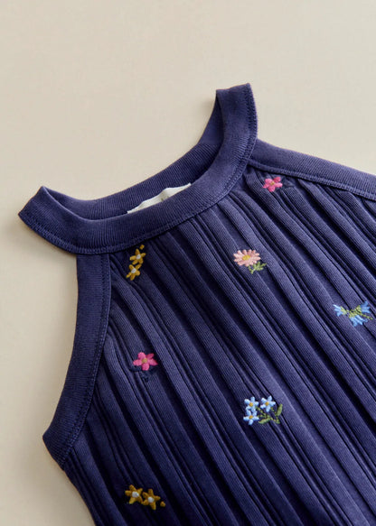 Navy with Floral Embroidery