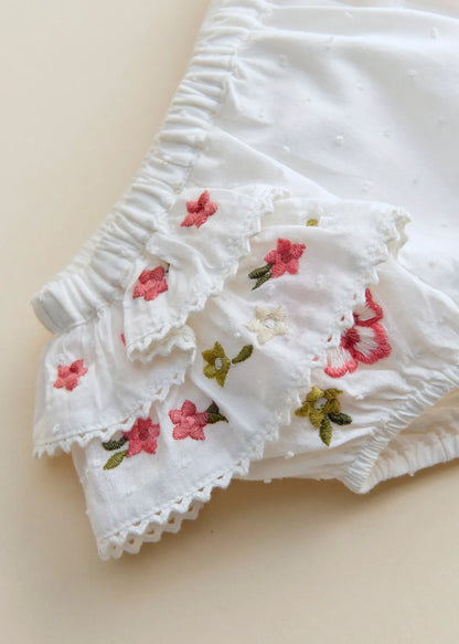 Ecru with Contrasting Tricolor Embroidery
