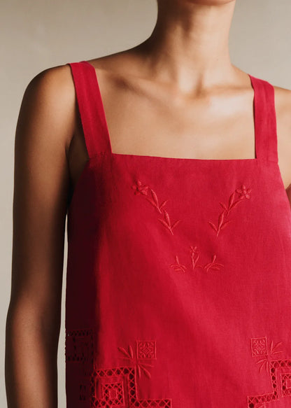 Placed Red Embroidery