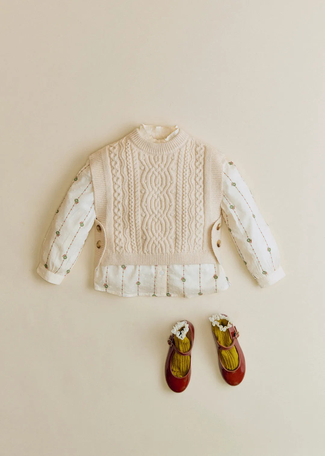Sage/ Camel Embroidery on Ecru