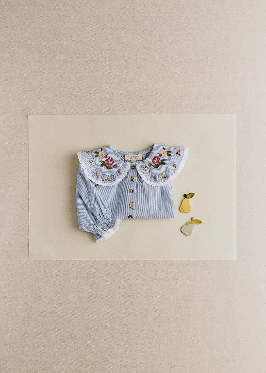 Blue Stripe Voile & Meadow Embroidery