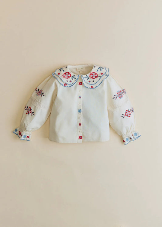 Ecru with Blue Jasmine Embroidery