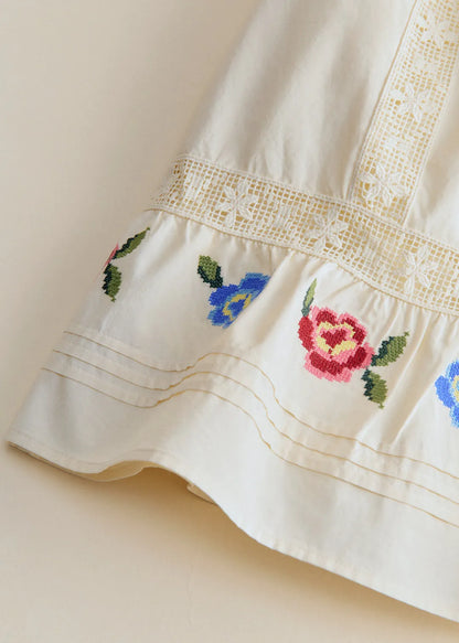 Ecru with Multicolored Floral Placed Embroidery