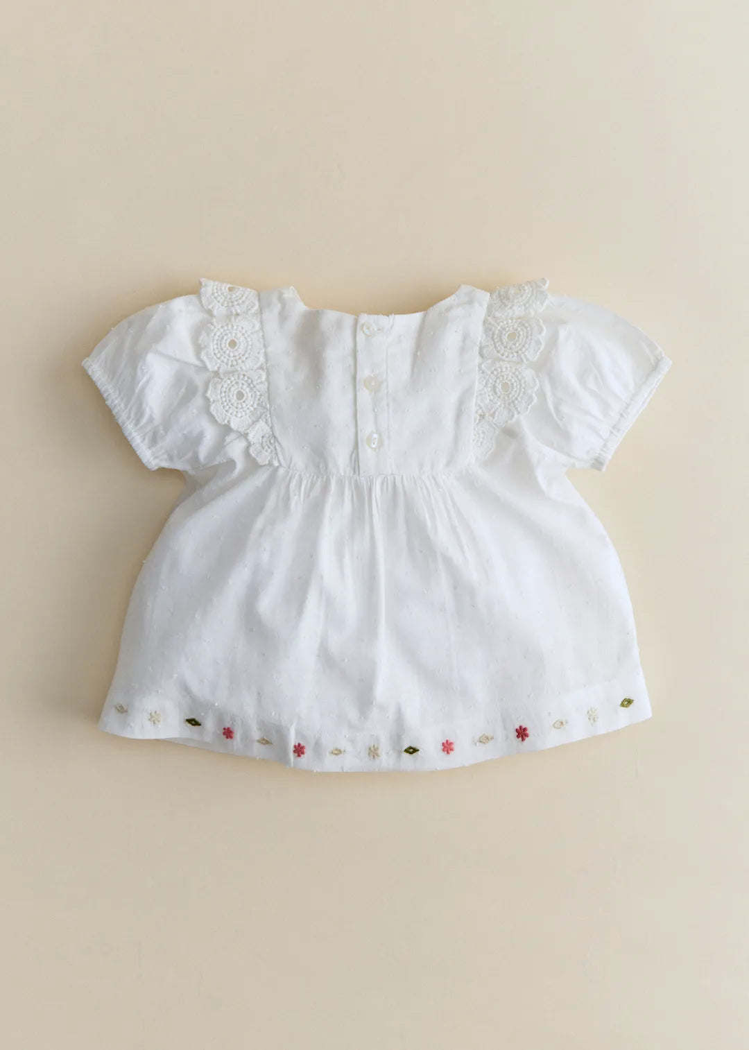 Ecru with Contrasting Tricolor Embroidery