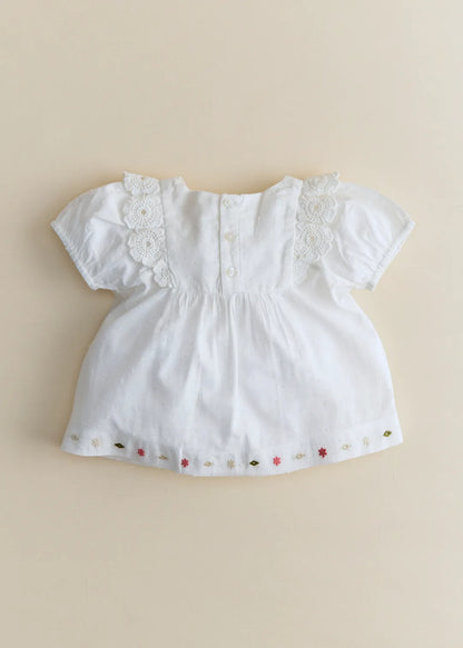 Ecru with Contrasting Tricolor Embroidery