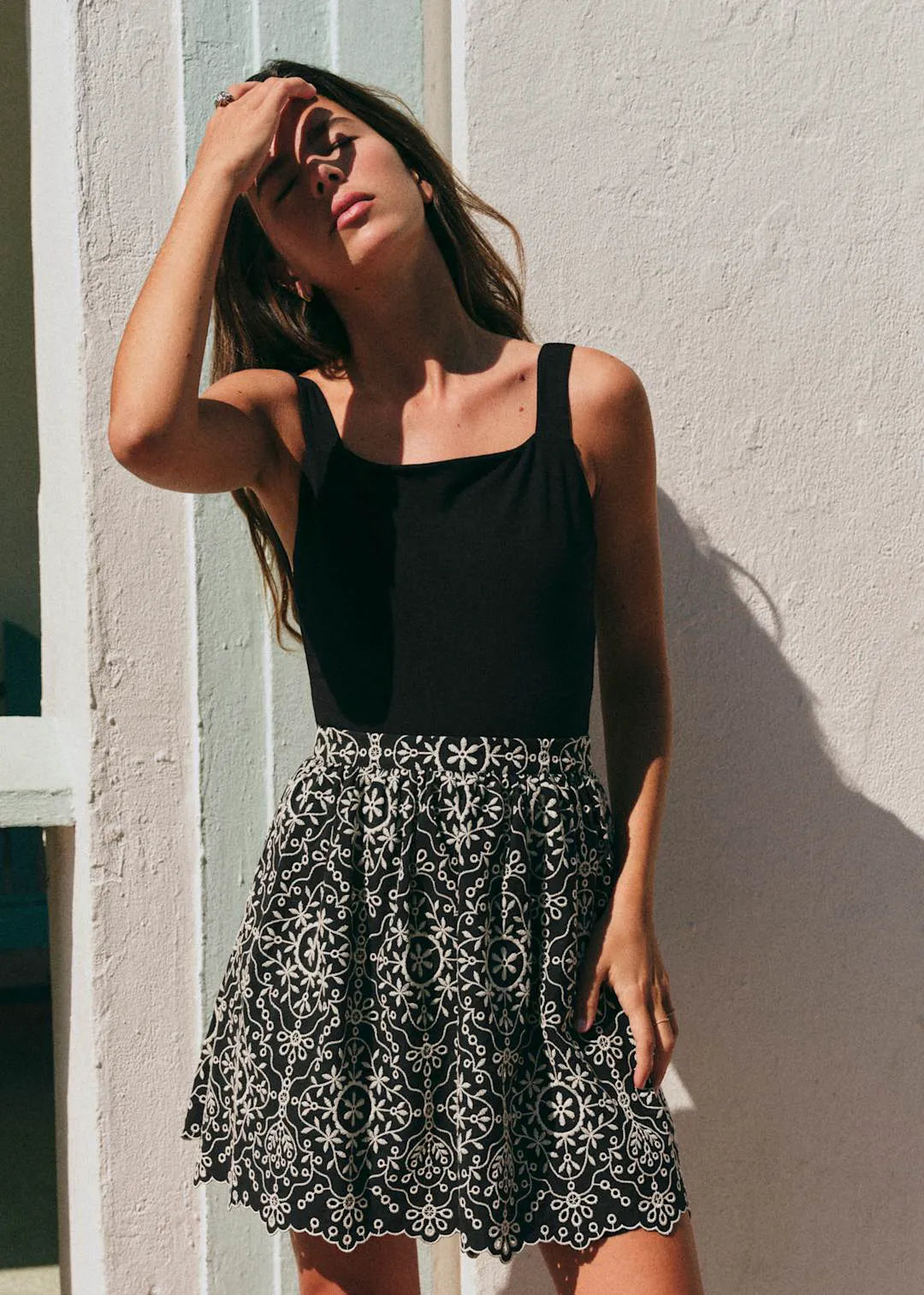 Contrast Embroidery Black Ecru