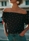 Beige Polka Dots Black Background Print