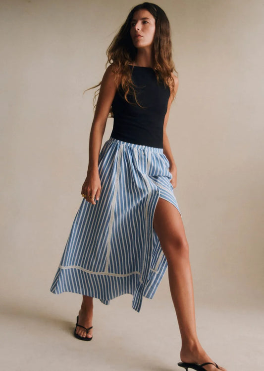 Blue and White Stripes with Embroidery