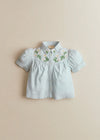 Broderie Contrastée Marguerite Fond Bleu Ciel