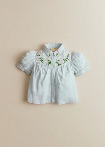 Broderie Contrastée Marguerite Fond Bleu Ciel