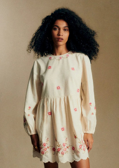 Cream with Pink Floral Embroidery