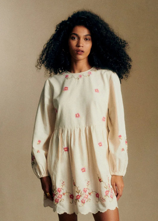 Cream with Pink Floral Embroidery