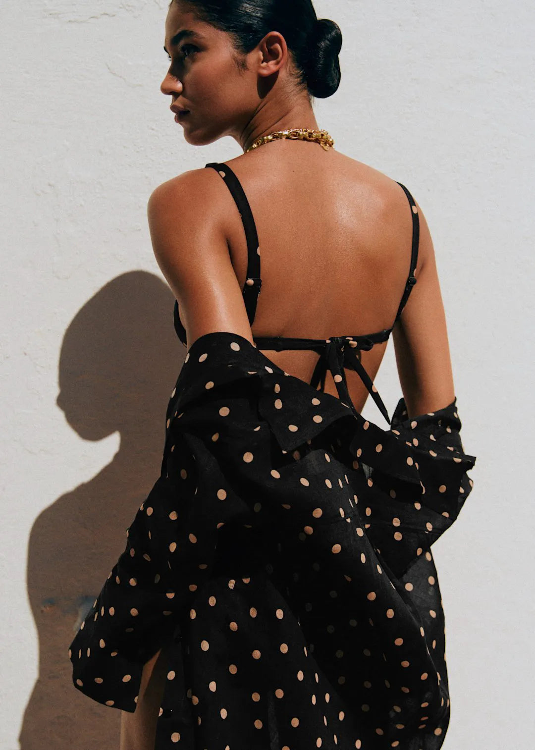 Beige Polka Dots Black Background