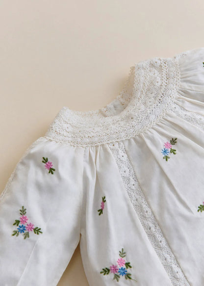 Placed Multicolored Flowers Embroidery On Cream