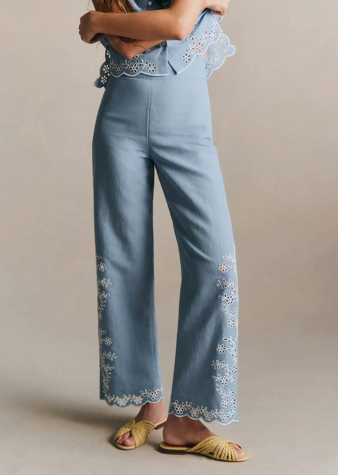 Vintage Blue with Contrasting Ecru Embroidery