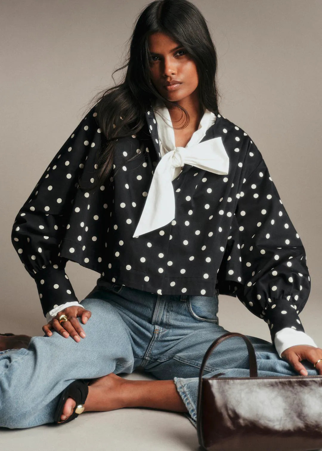 Cream Polka Dots on Black